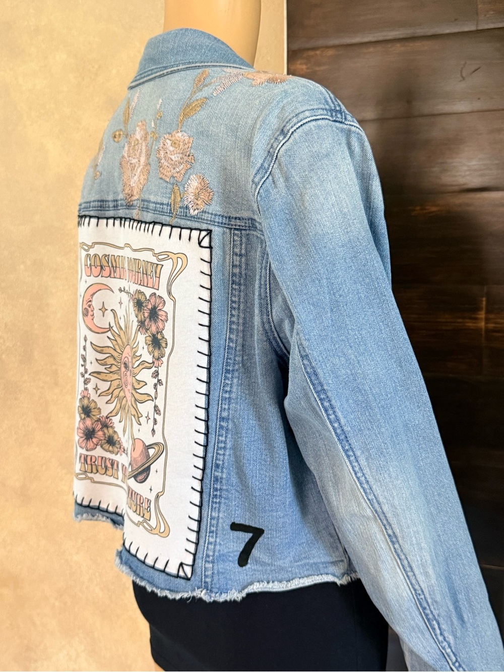 Upcycled Cosmic Journey Distressed Denim Size XXL - Picture 6 of 7